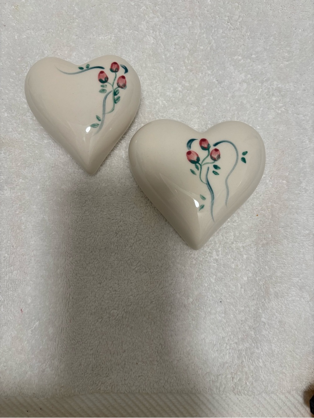 Set of two vintage hand painted hearts with floral design